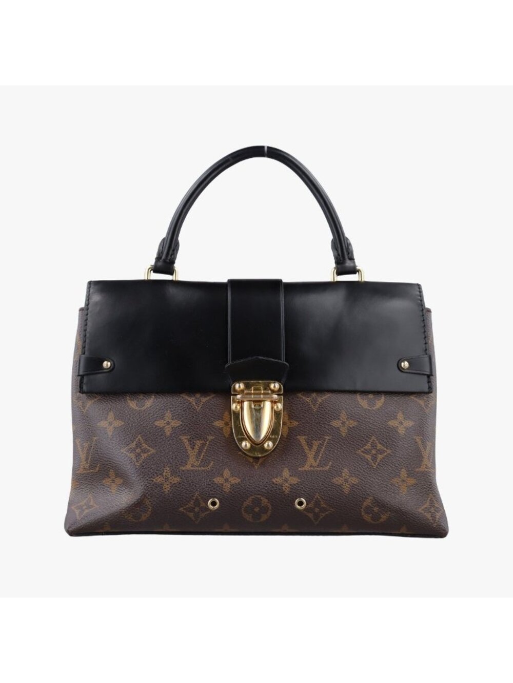Louis Vuitton One Handle Flap Bag MM Monogram Brown Black Canvas Calfskin